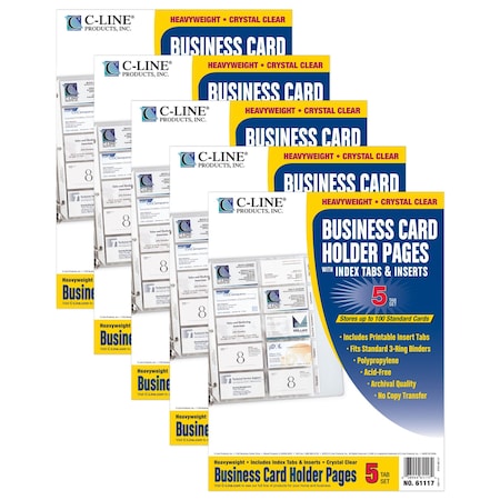 C-Line Products Business Card Holder, Poly with Tabs, 11in. x 8-1/2in., 25PK 61117